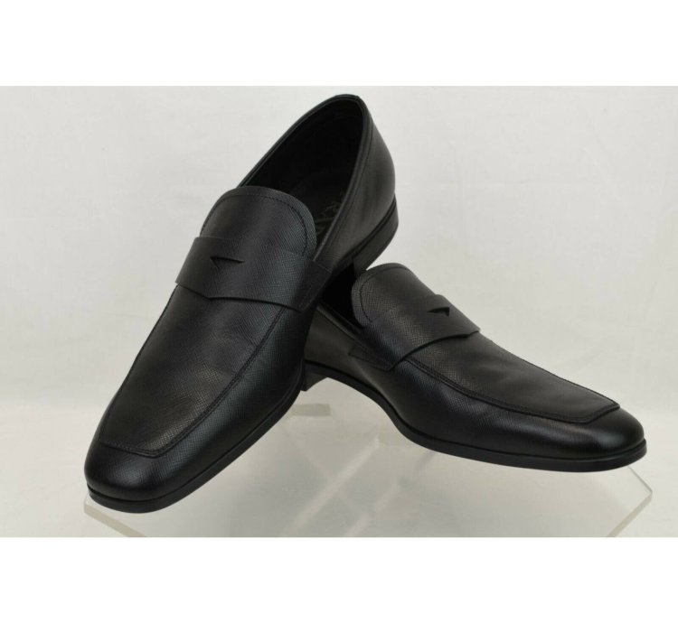 2dc127 Black Saffiano Leather Logo Penny Loafers 11 Us 12