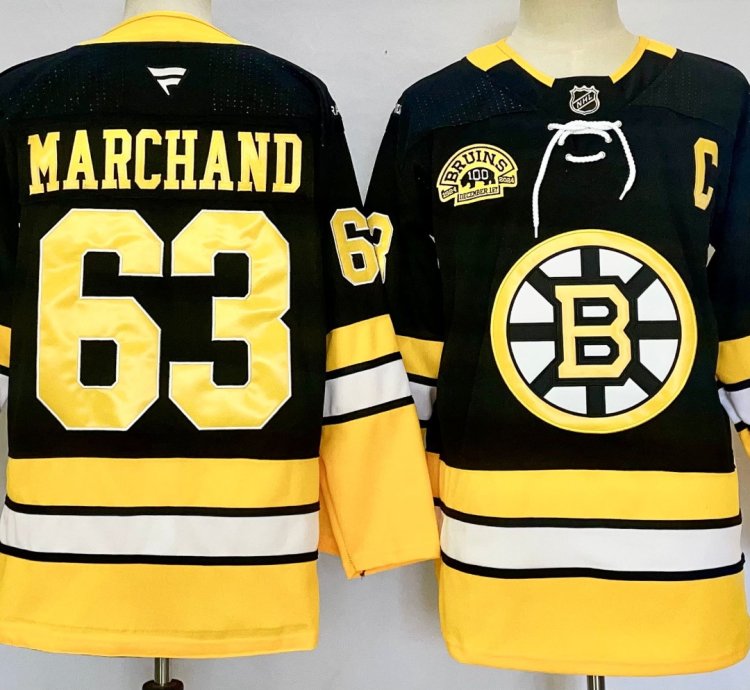 Mens Brad Marchand Jersey 63 Boston Bruins 100th Anniversary Black Stitched
