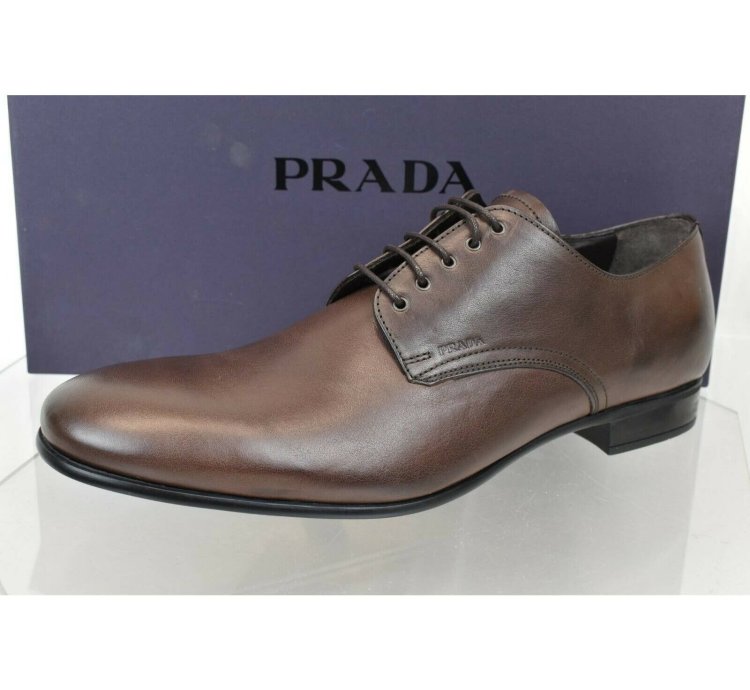 2e2748 Brown Burnished Leather Logo Lace Up Derby Oxfords 9
