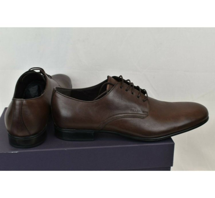 2e2748 Brown Burnished Leather Logo Lace Up Derby Oxfords 9