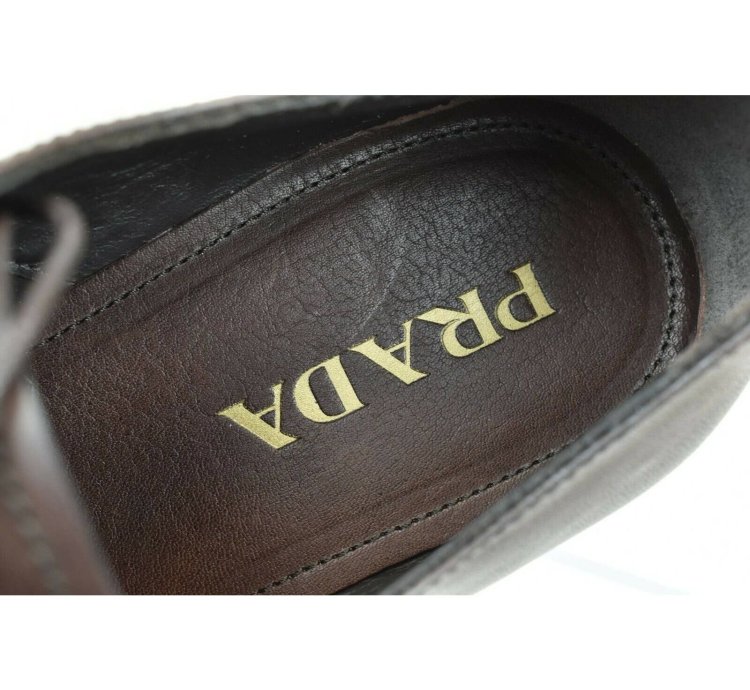 2e2748 Brown Burnished Leather Logo Lace Up Derby Oxfords 9