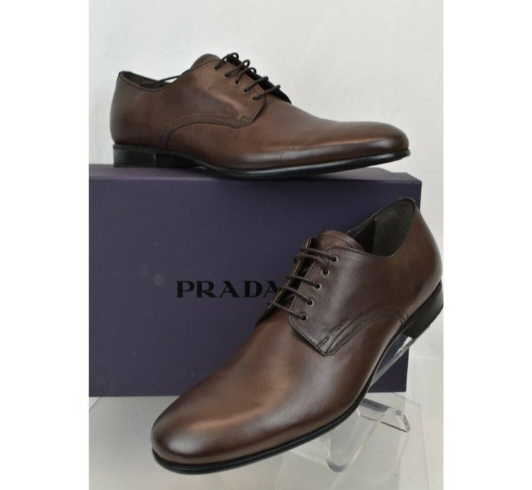2e2748 Brown Burnished Leather Logo Lace Up Derby Oxfords 9