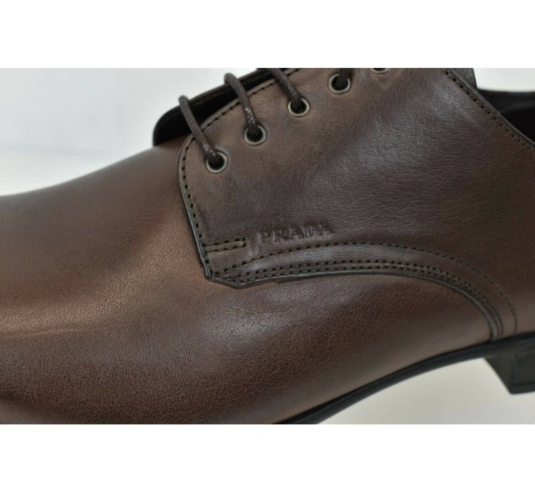 2e2748 Brown Burnished Leather Logo Lace Up Derby Oxfords 9