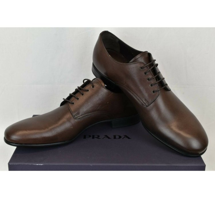 2e2748 Brown Burnished Leather Logo Lace Up Derby Oxfords 9