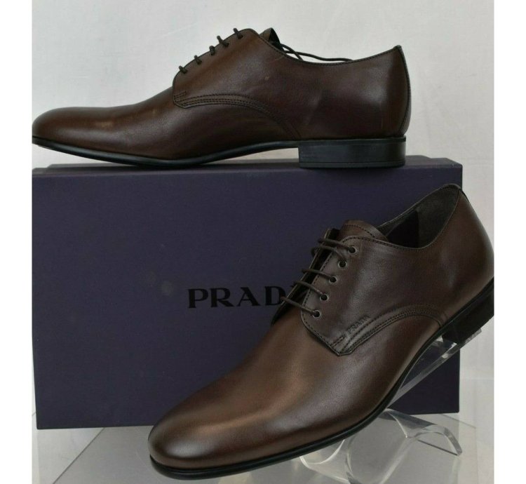 2e2748 Brown Burnished Leather Logo Lace Up Derby Oxfords 9