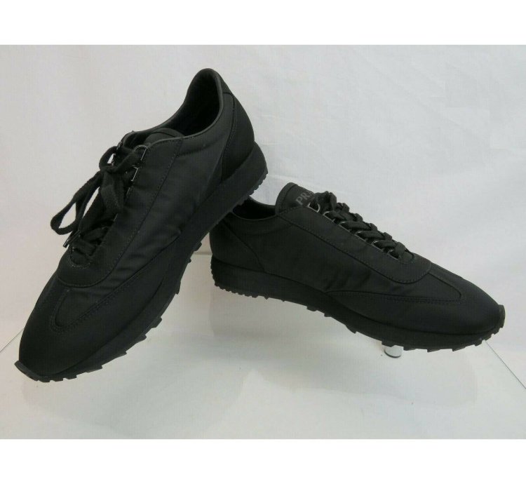 2eg286 Black Nylon Gabardine Logo Lace Up Sneakers 7 5