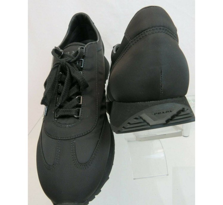 2eg286 Black Nylon Gabardine Logo Lace Up Sneakers 7 5