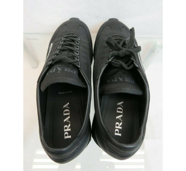 2eg286 Black Nylon Gabardine Logo Lace Up Sneakers 7 5