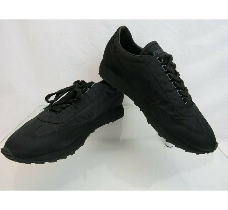 2eg286 Black Nylon Gabardine Logo Lace Up Sneakers 7 5