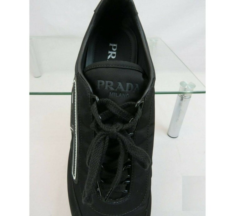 2eg286 Black Nylon Gabardine Logo Lace Up Sneakers 7 5