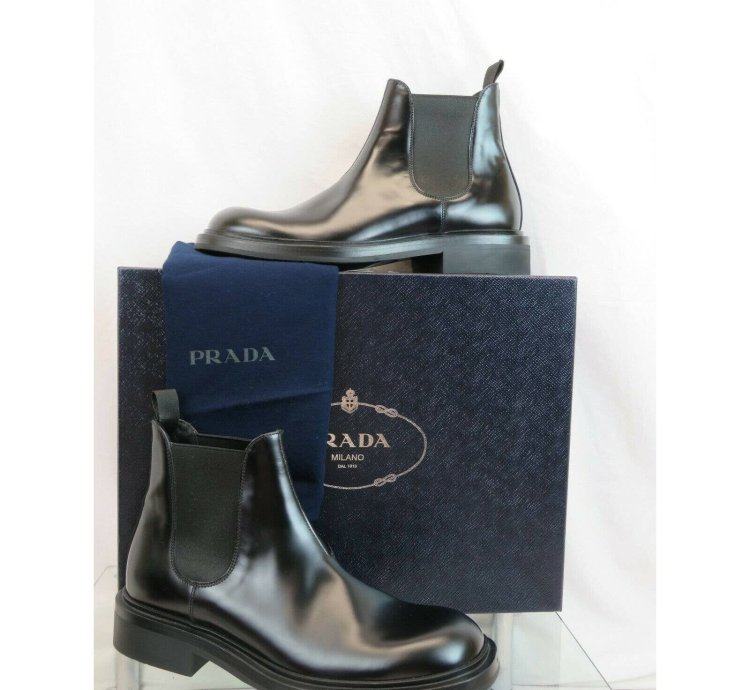 2te156 Black Polished Leather Chelsea Ankle Boots 7 Us 8