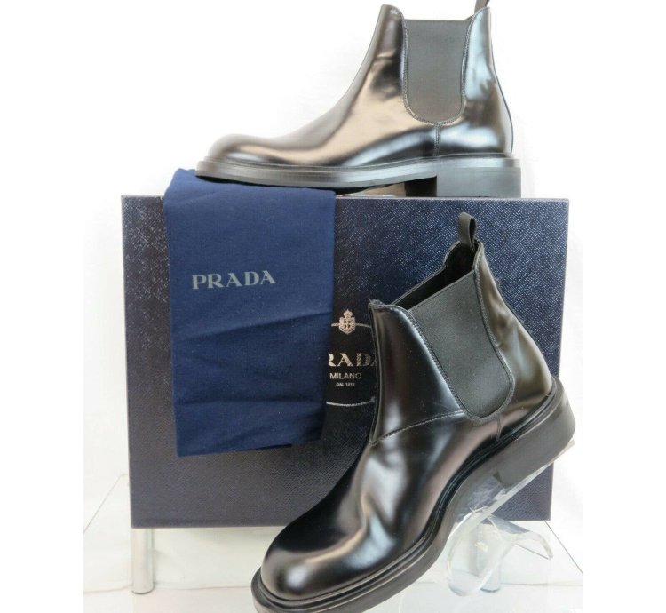 2te156 Black Polished Leather Chelsea Ankle Boots 7 Us 8