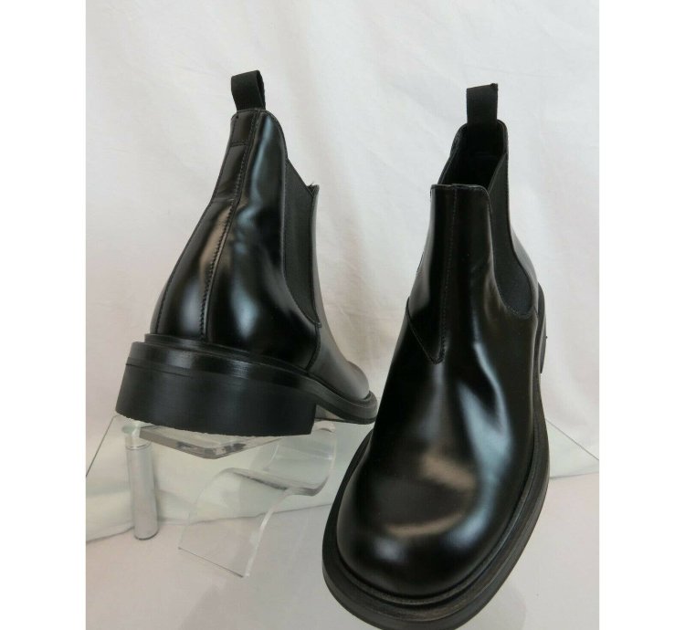 2te156 Black Polished Leather Chelsea Ankle Boots 7 Us 8