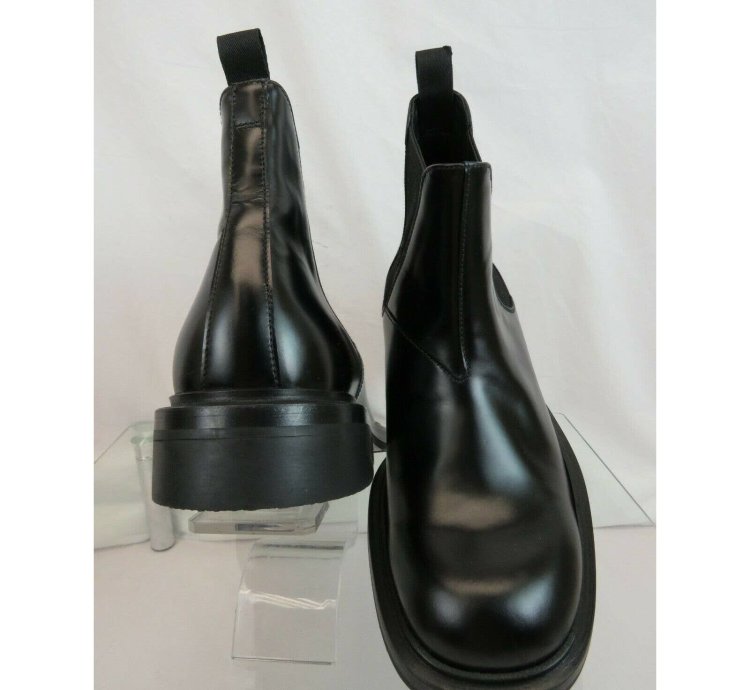 2te156 Black Polished Leather Chelsea Ankle Boots 7 Us 8