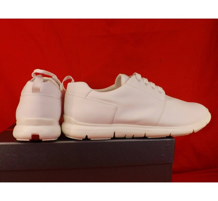 4e3055 White Bianco Canvas Lace Up Logo Sneakers 11