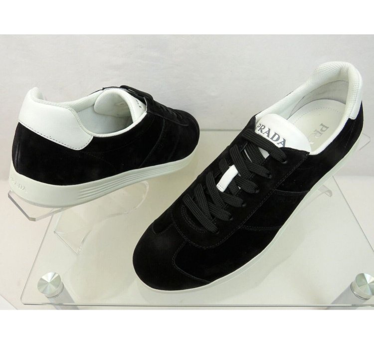 4e3466 Black Suede White Leather Logo Low Sneakers 11 Us 12