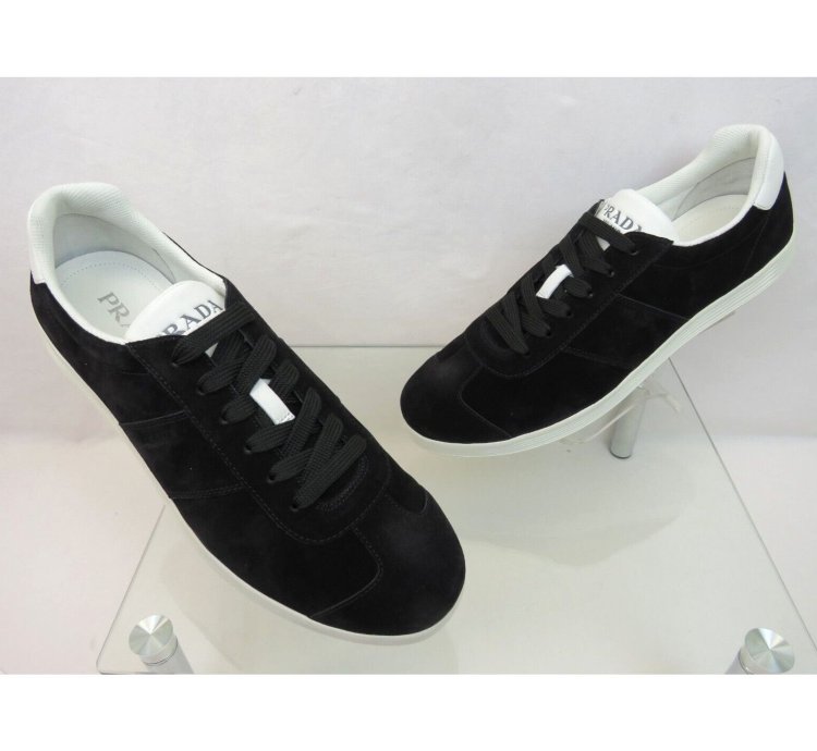 4e3466 Black Suede White Leather Logo Low Sneakers 11 Us 12