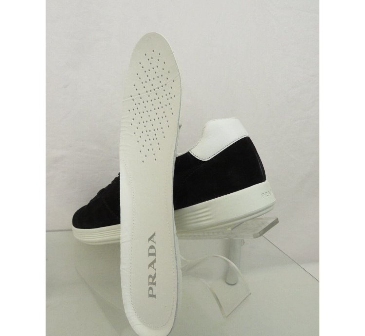 4e3466 Black Suede White Leather Logo Low Sneakers 11 Us 12