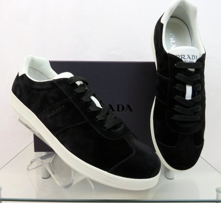 4e3466 Black Suede White Leather Logo Low Sneakers 11 Us 12