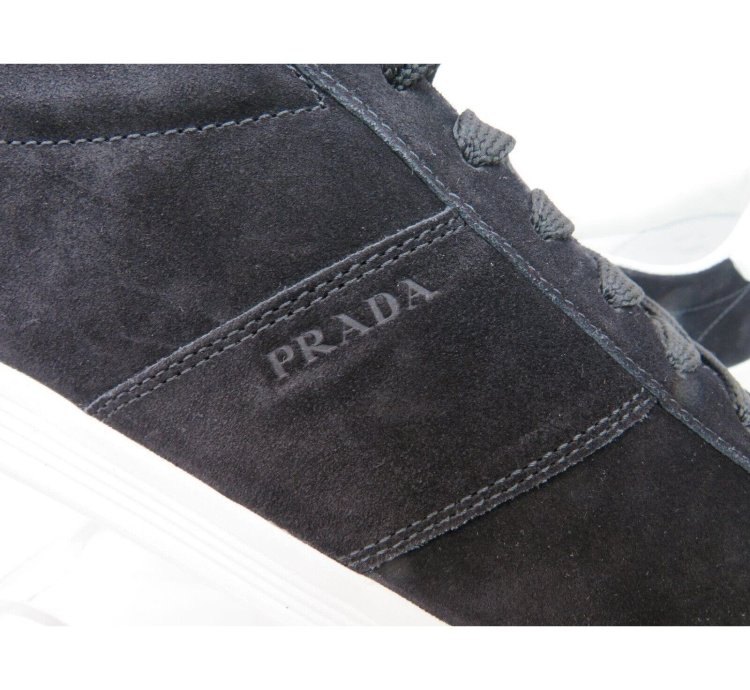 4e3466 Black Suede White Leather Logo Low Sneakers 11 Us 12