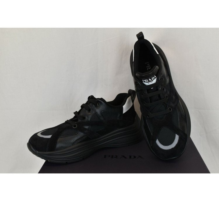 4e3490 Black Leather Suede Mesh Logo Sneakers 9 5 Us 10 5
