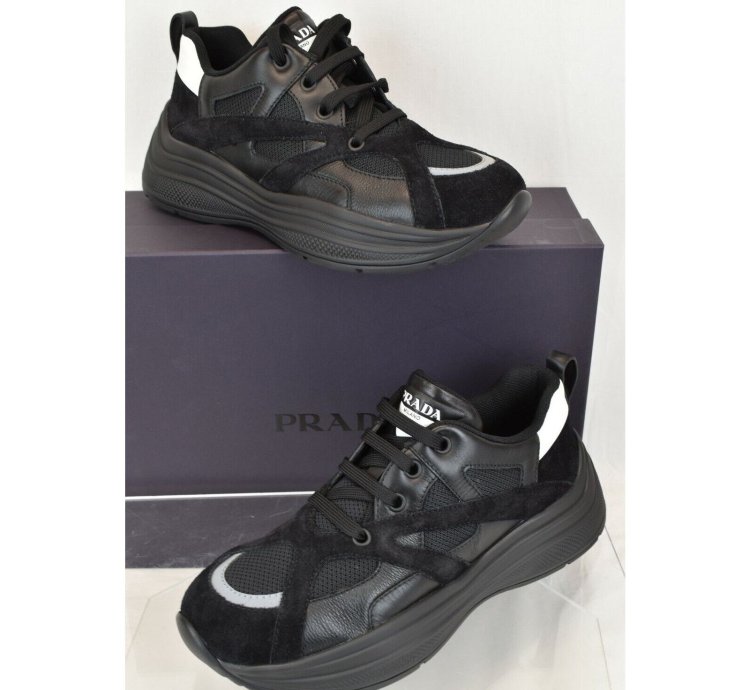 4e3490 Black Leather Suede Mesh Logo Sneakers 9 5 Us 10 5