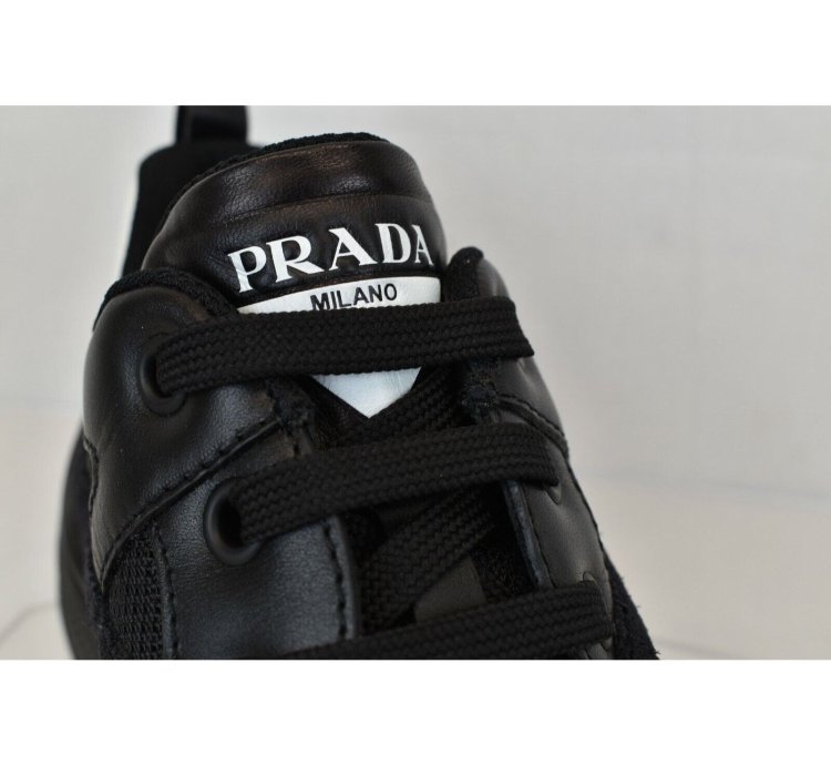 4e3490 Black Leather Suede Mesh Logo Sneakers 9 5 Us 10 5
