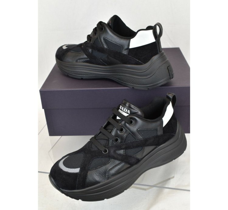 4e3490 Black Leather Suede Mesh Logo Sneakers 9 5 Us 10 5