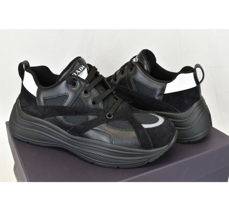 4e3490 Black Leather Suede Mesh Logo Sneakers 9 5 Us 10 5