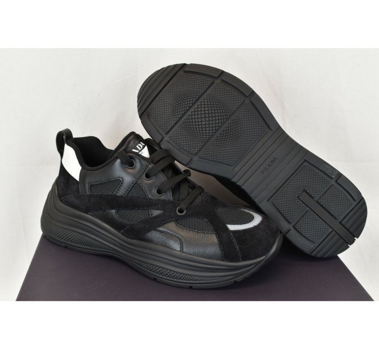 4e3490 Black Leather Suede Mesh Logo Sneakers 9 5 Us 10 5