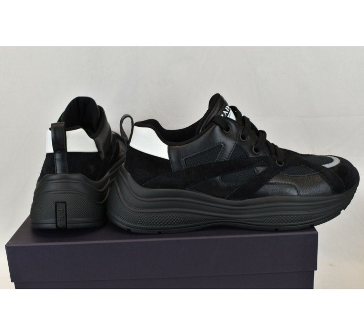 4e3490 Black Leather Suede Mesh Logo Sneakers 9 5 Us 10 5