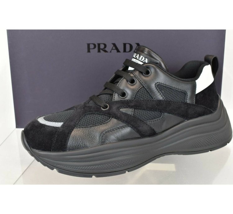 4e3490 Black Leather Suede Mesh Platform Logo Sneakers 9