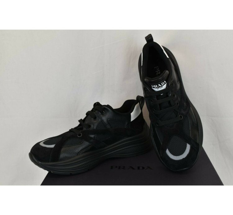 4e3490 Black Leather Suede Mesh Platform Logo Sneakers 9
