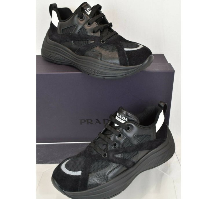 4e3490 Black Leather Suede Mesh Platform Logo Sneakers 9