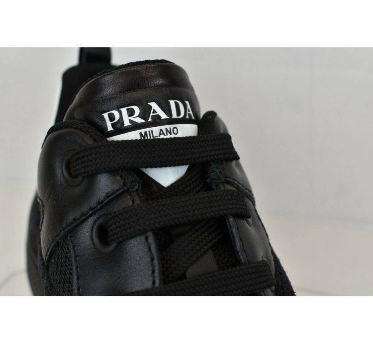 4e3490 Black Leather Suede Mesh Platform Logo Sneakers 9