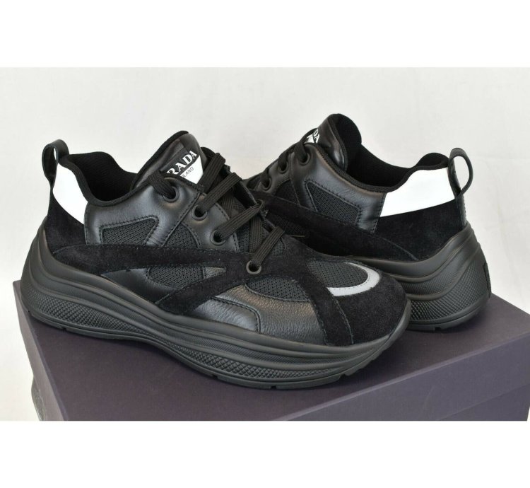 4e3490 Black Leather Suede Mesh Platform Logo Sneakers 9