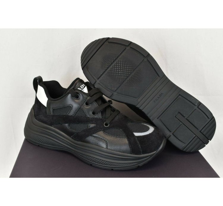 4e3490 Black Leather Suede Mesh Platform Logo Sneakers 9
