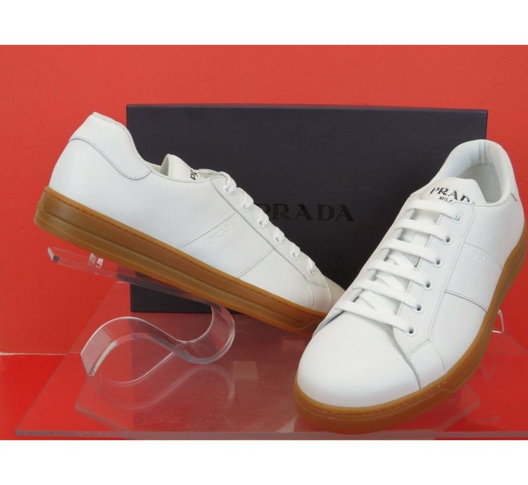 4e3501 White Leather Lace Up Logo Low Top Sneakers 7