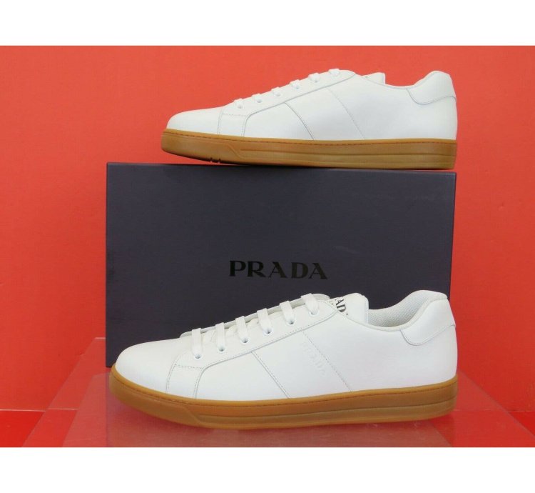 4e3501 White Leather Lace Up Logo Low Top Sneakers 7
