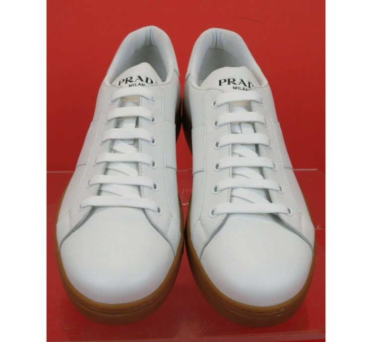 4e3501 White Leather Lace Up Logo Low Top Sneakers 7