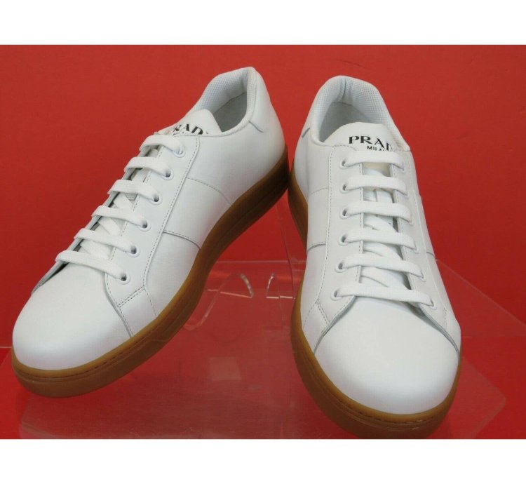 4e3501 White Leather Lace Up Logo Low Top Sneakers 7