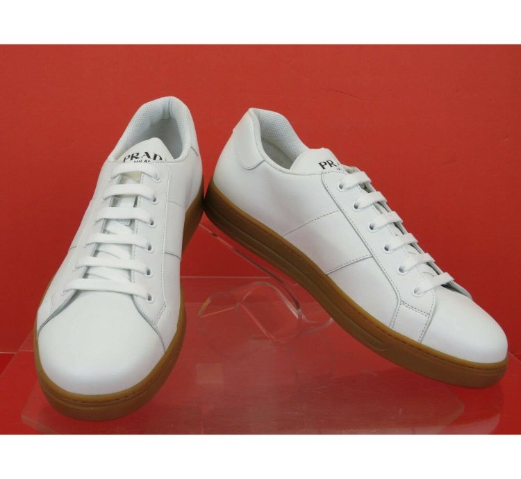 4e3501 White Leather Lace Up Logo Low Top Sneakers 7