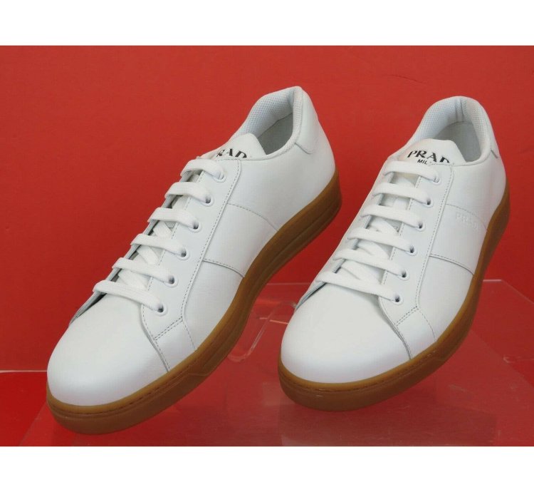 4e3501 White Leather Lace Up Logo Low Top Sneakers 7