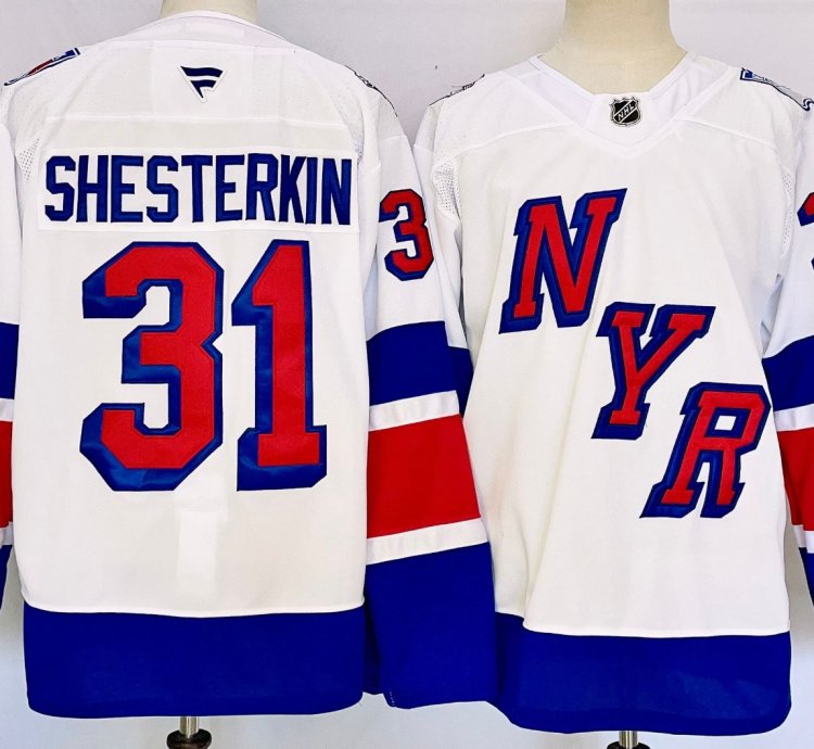 Mens Igor Shesterkin Jersey 31 New York Rangers White Alternate Stitched