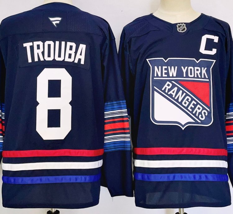 Mens Jacob Trouba Jersey 8 New York Rangers Navy Alternate All Stitched