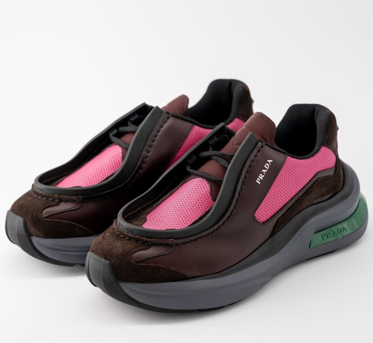8 5 9 5us Prada Systeme Leather Sneakers Suede Burgundy Pink