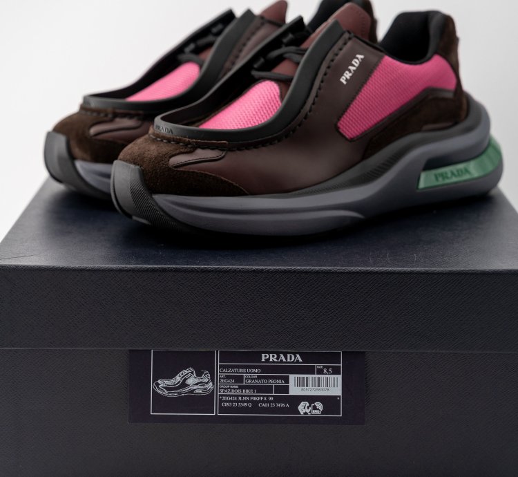 8 5 9 5us Prada Systeme Leather Sneakers Suede Burgundy Pink