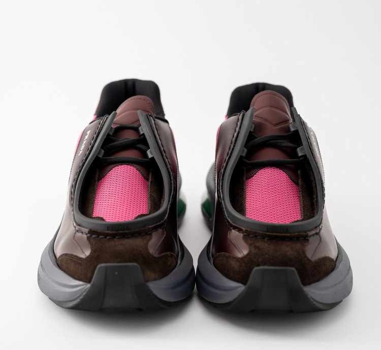 8 5 9 5us Prada Systeme Leather Sneakers Suede Burgundy Pink