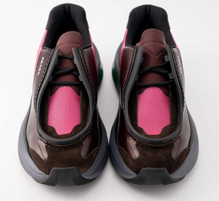 8 5 9 5us Prada Systeme Leather Sneakers Suede Burgundy Pink
