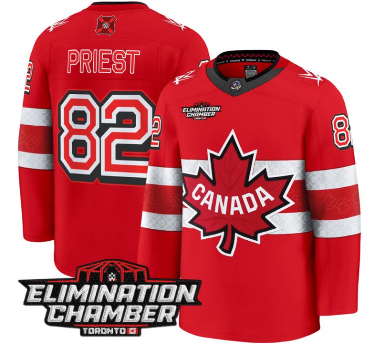 Men Damian Priest Jersey 82 Elimination Chamber Toronto 2025 Stitched Red